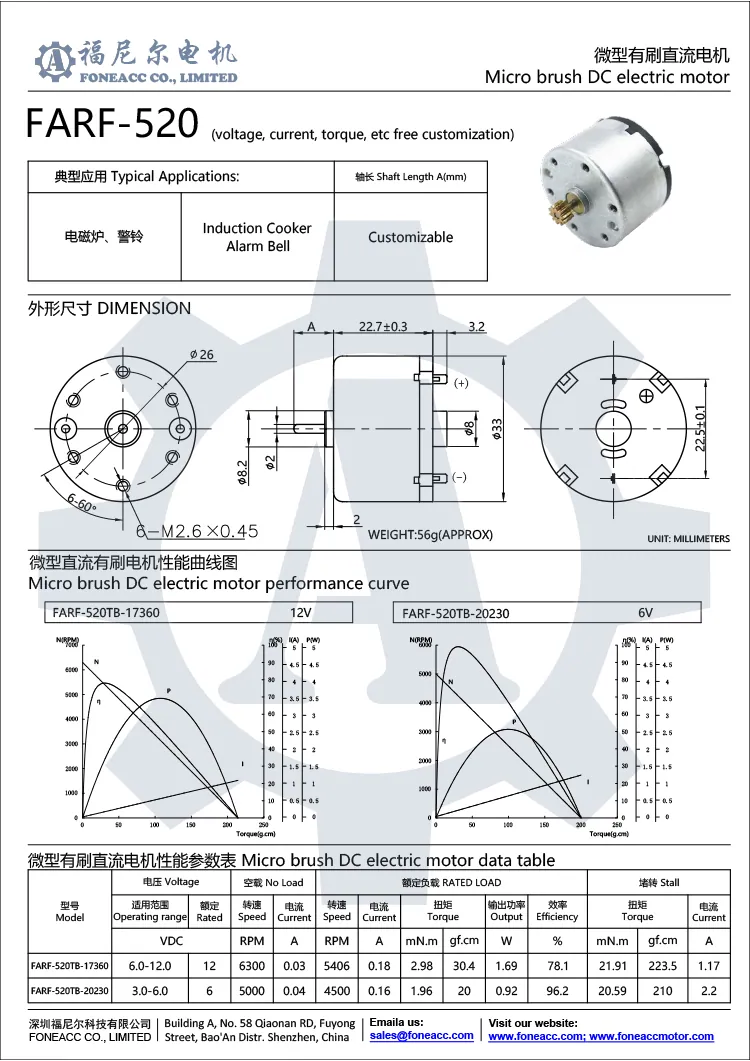 RF-520 33 мм микрощеточный электродвигатель постоянного тока.webp